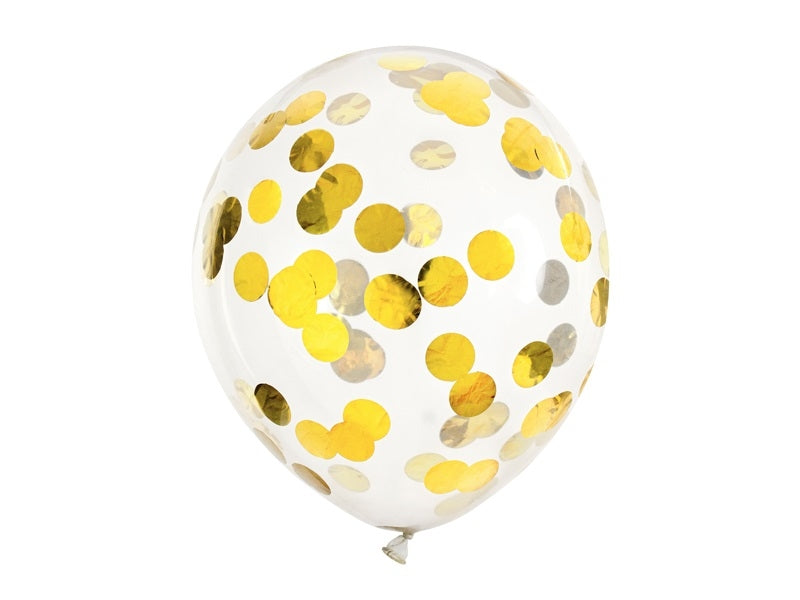 Transparent balloons with confetti gold circles 30cm 6 pieces