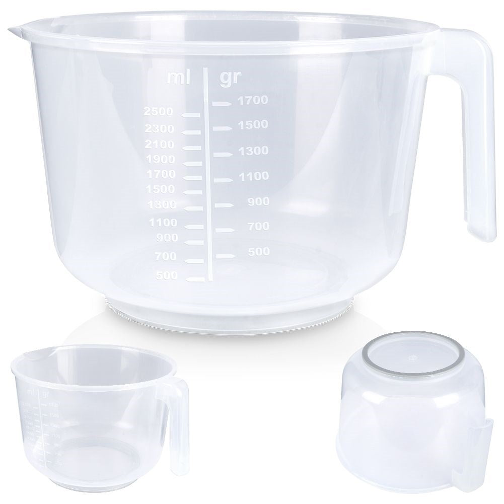 Transparent bowl with handle and measuring graduation, 2.5 liters