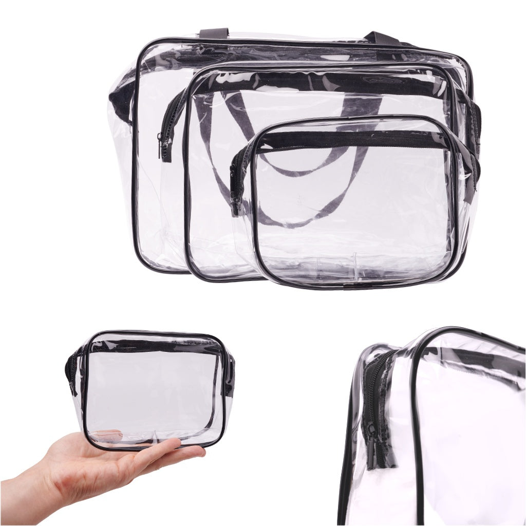 Transparent cosmetic bag travel organiser for aeroplane 3 pieces