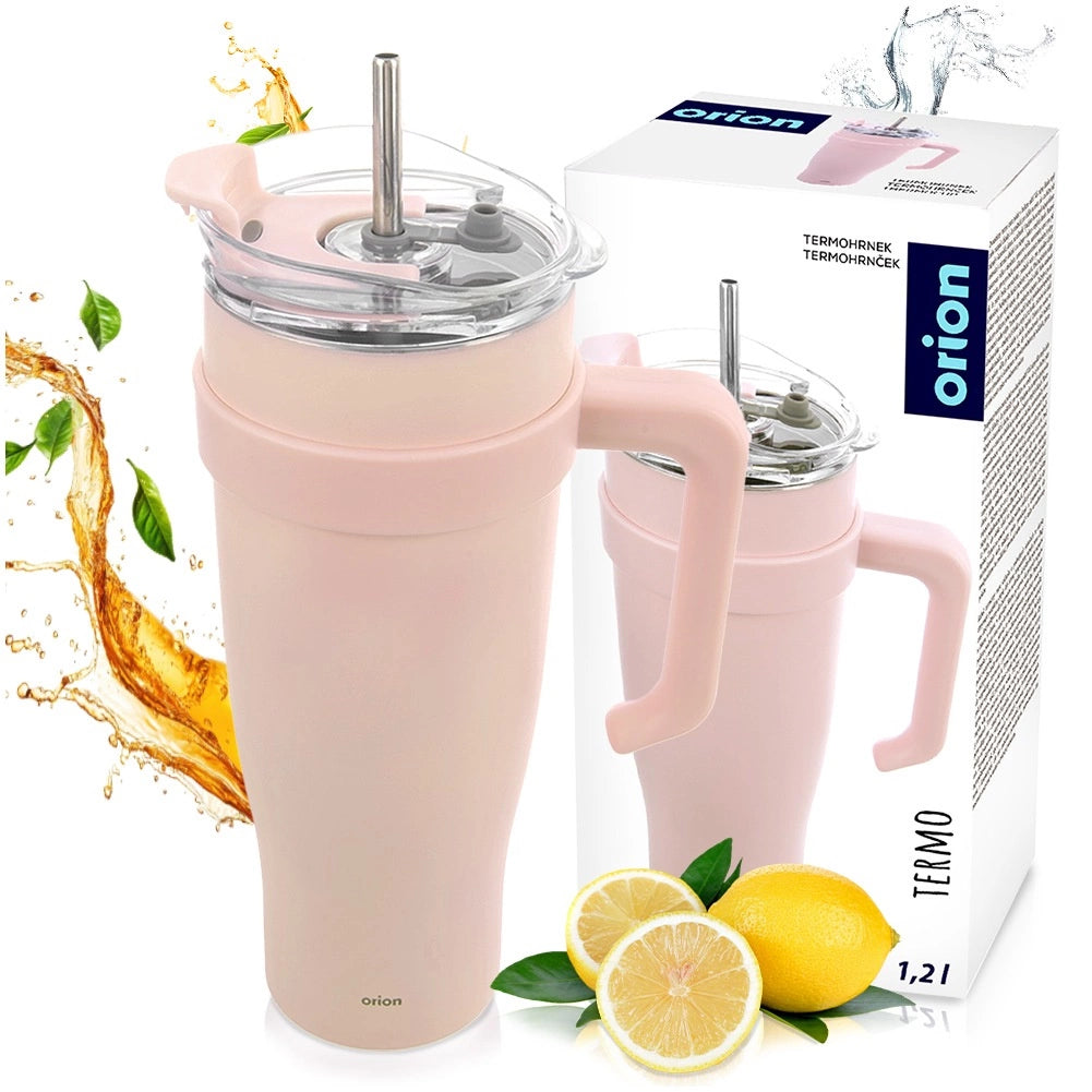 Travel Mug, Stainless Steel, Pink, 1.2L, With Handle