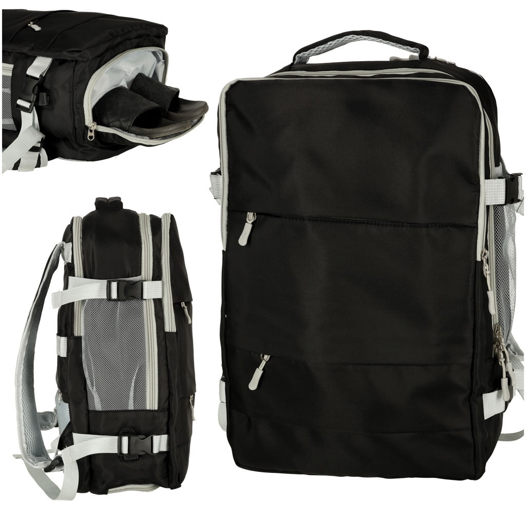 Travel backpack for aeroplane waterproof USB cable 45x16x28cm black
