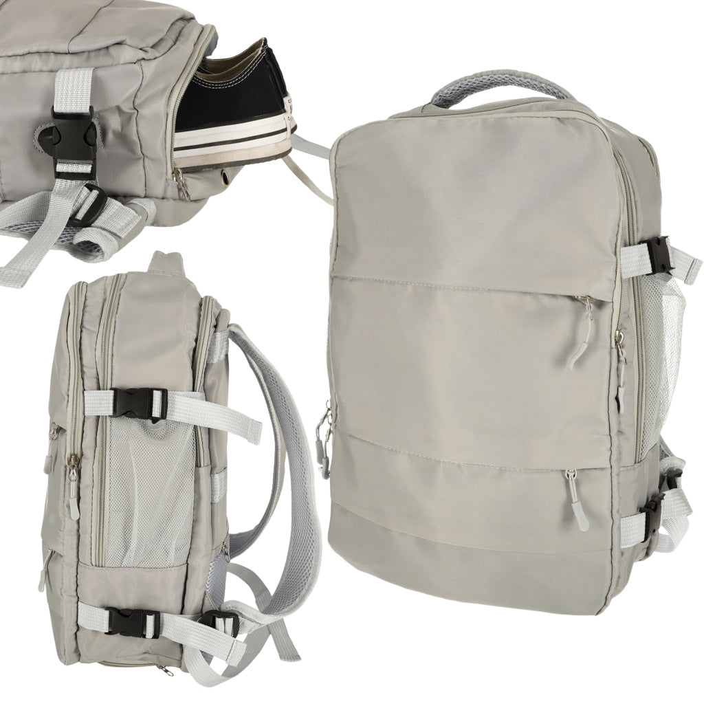 Travel backpack for aeroplane waterproof USB cable 45x16x28cm grey
