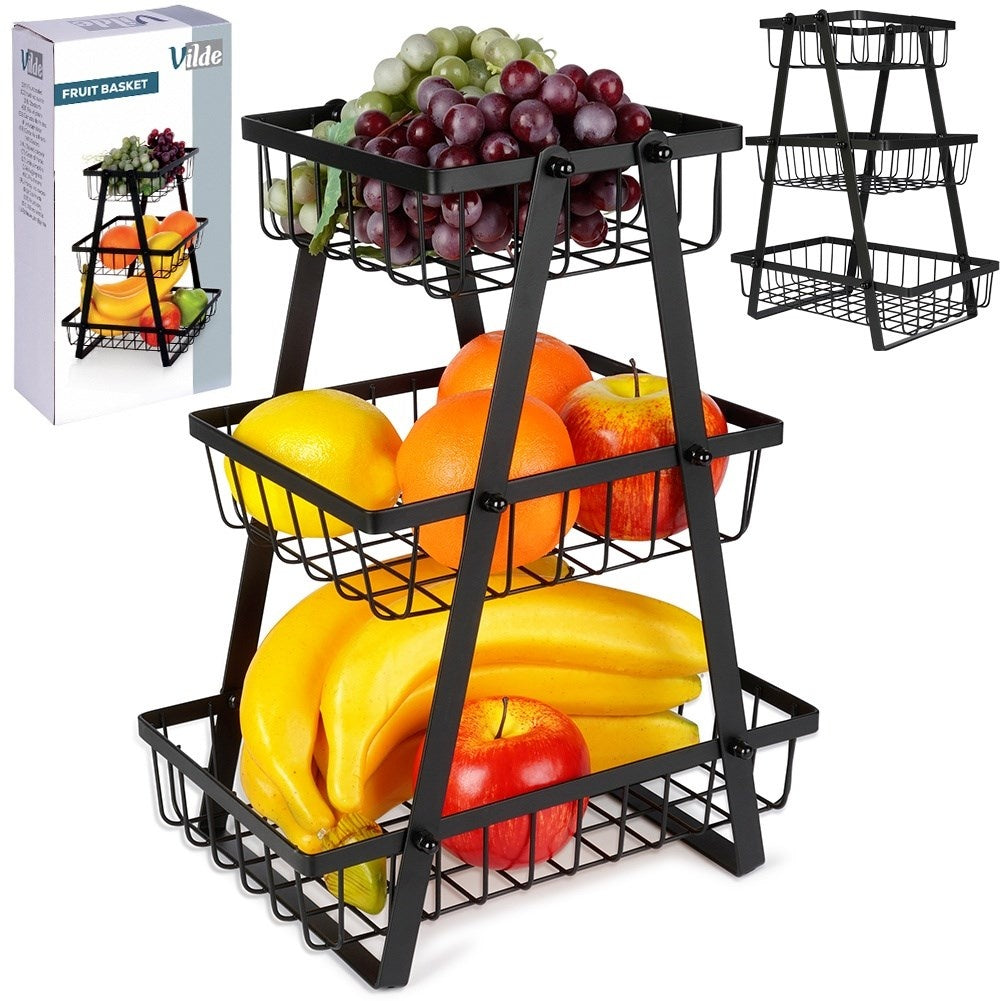 Triple-Tier Loft-Style Fruit Basket, Perfect for Kitchens
