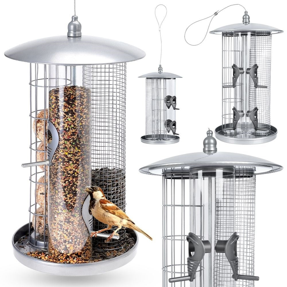 Triple bird feeder for seeds, tallow balls and feed