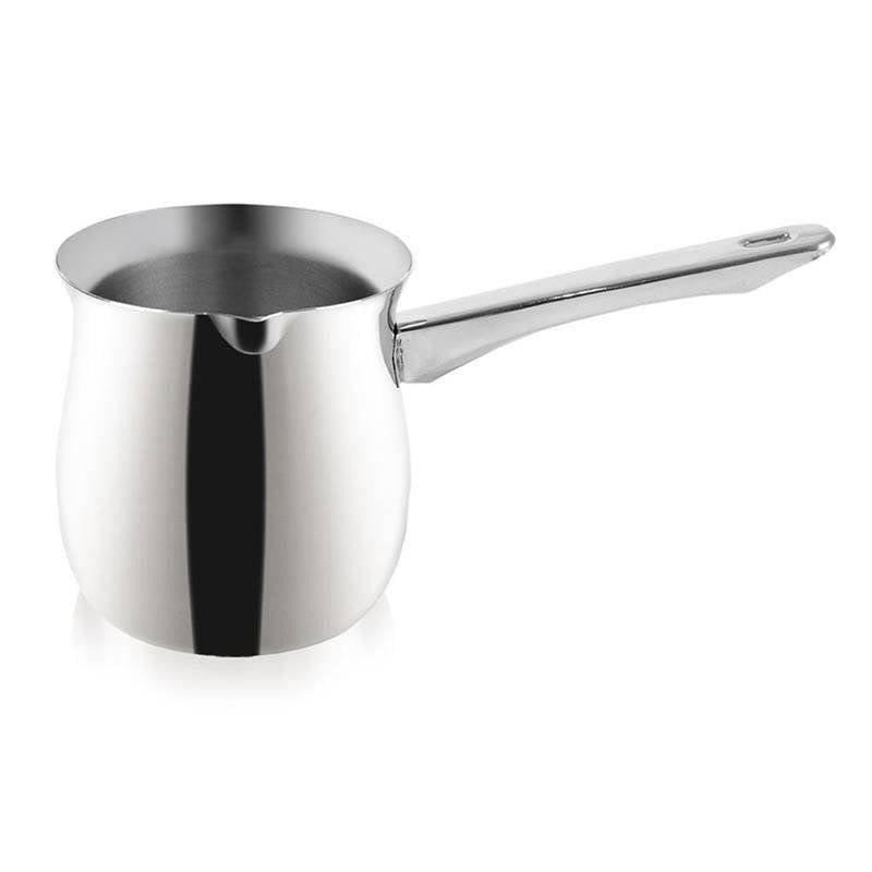 Turkish coffee pot in stainless steel with comfortable handle
