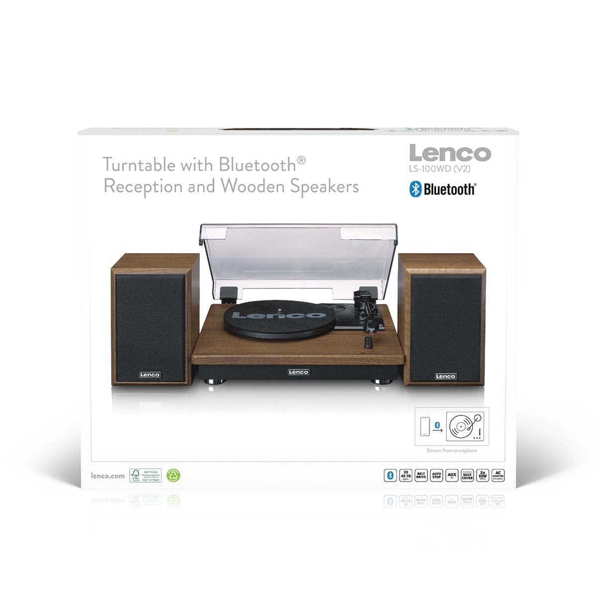 Turntable with Bluetooth reception and two wooden speakers
