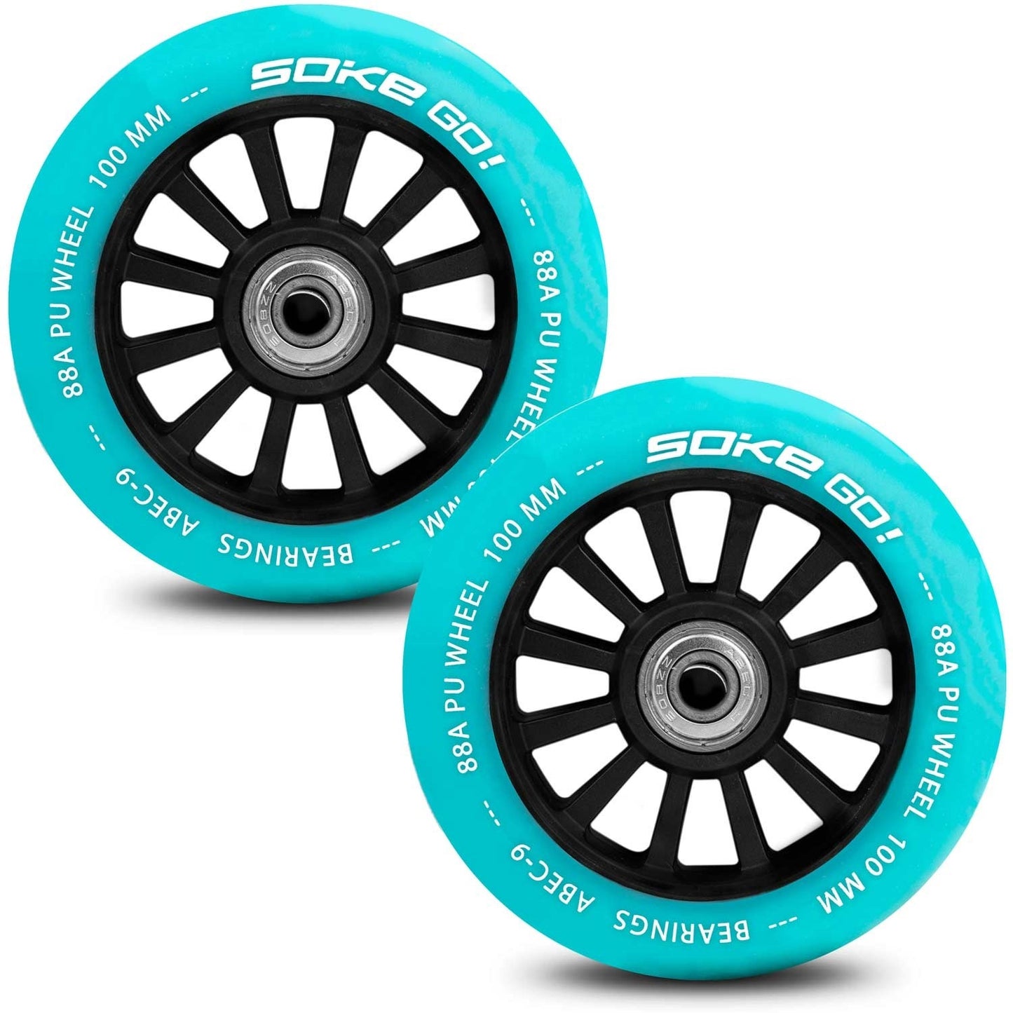Turquoise wheels for scooter 100 mm, 2-pack