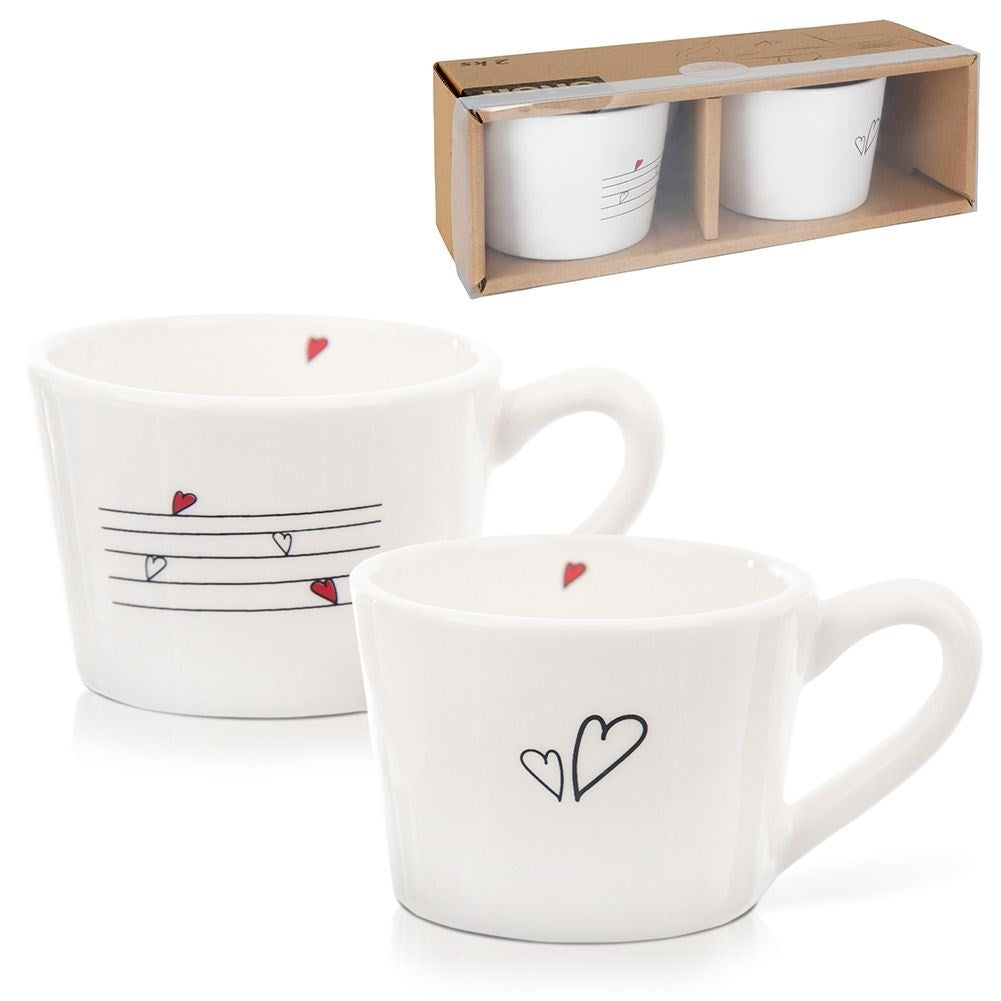 Two ceramic cups with heart decoration, dishwasher safe