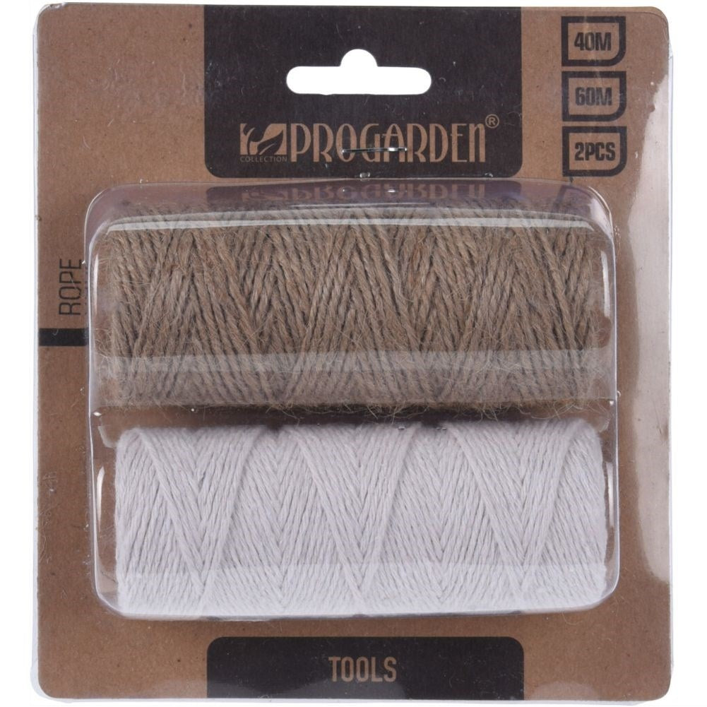Two garden cords beige/brown, 40 & 60m rolls