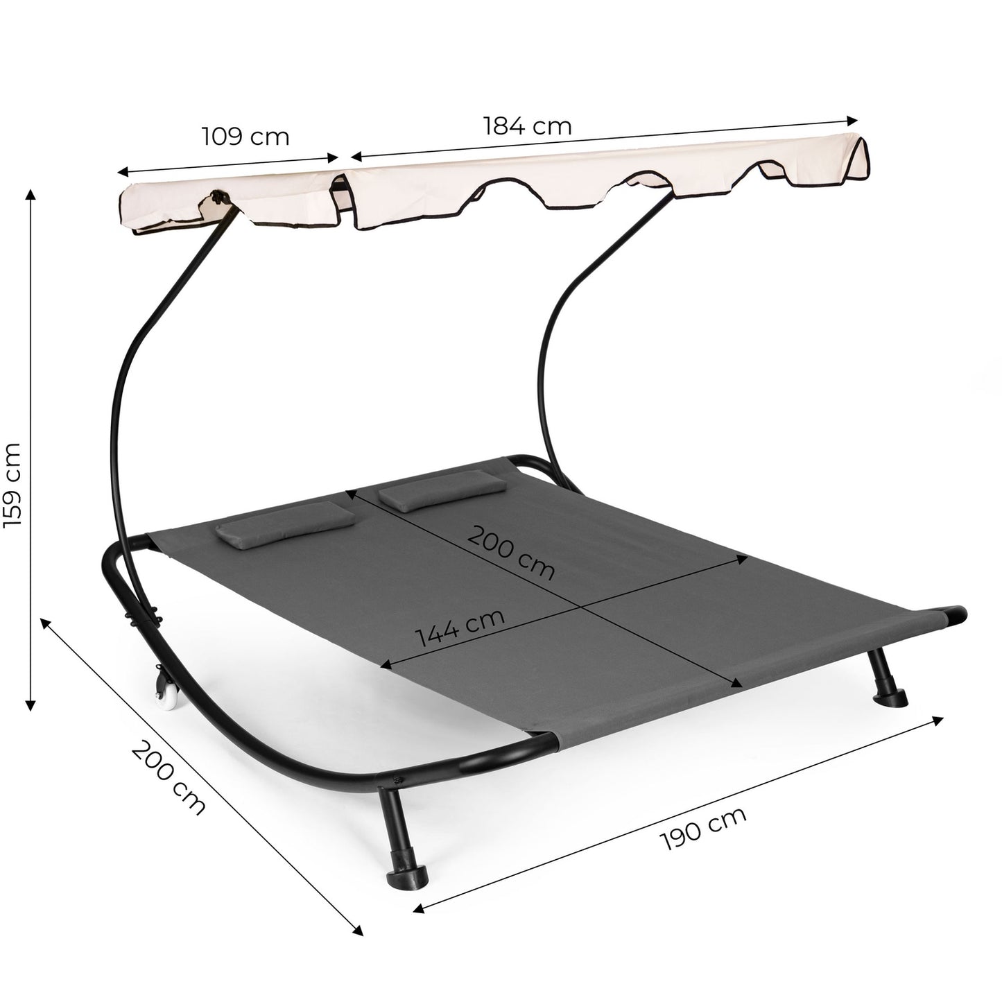 Two-seater garden lounger with an adjustable roof, gray hammock by ModernHome