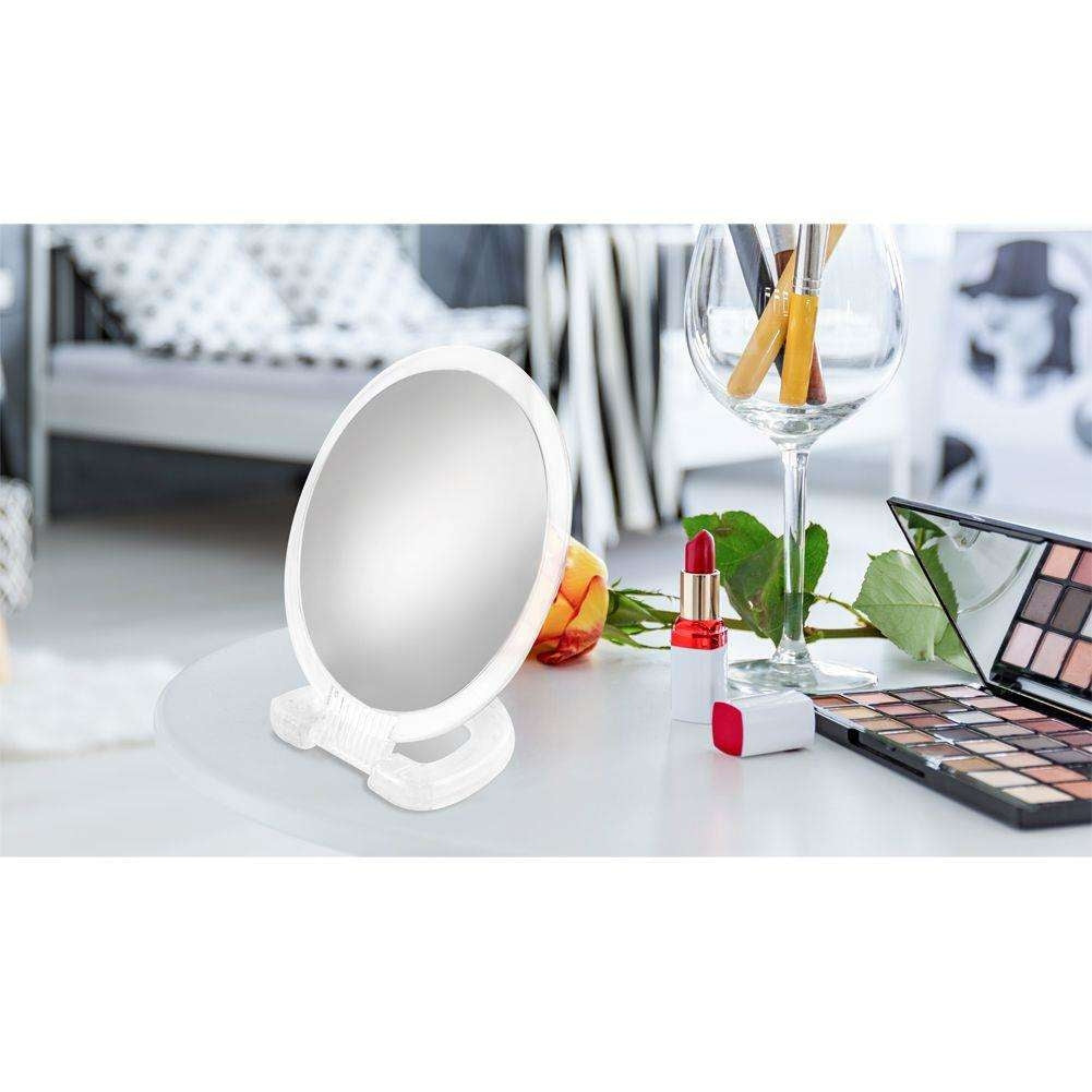 Two-sided mirror with magnification for beauty routines