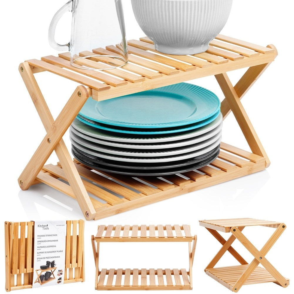 Two-story bamboo shelf for kitchen, bathroom & office