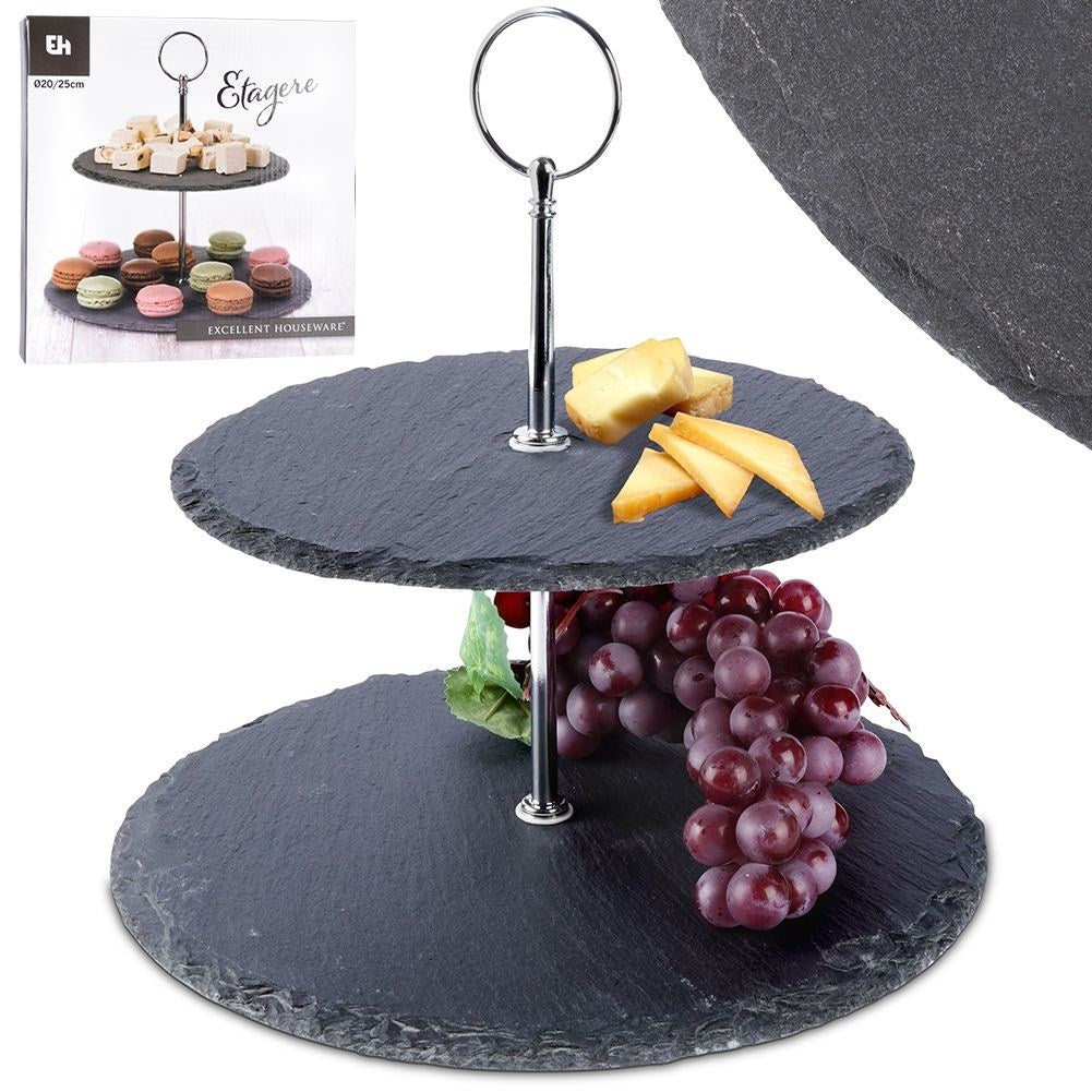 Two-tier cookie tray for cookies, fruit and snacks in slate stone