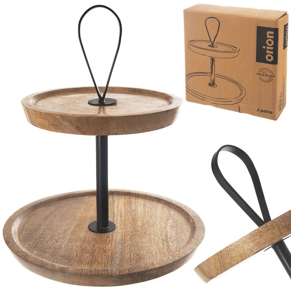Two-tier cookie tray in mango wood and metal for cookies and snacks