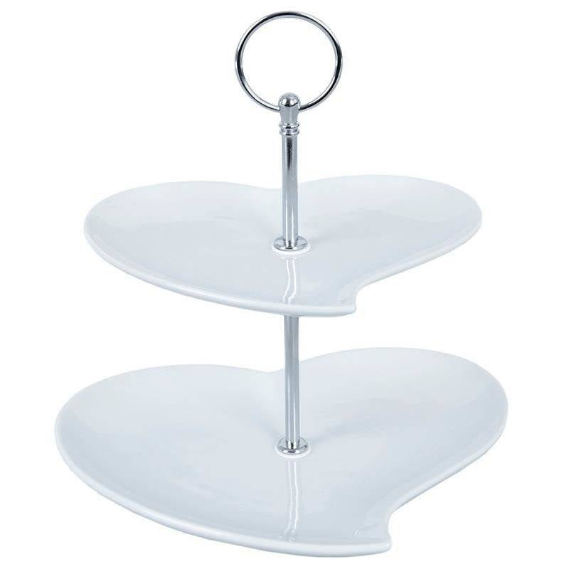 Two-tier heart-shaped serving dish in porcelain