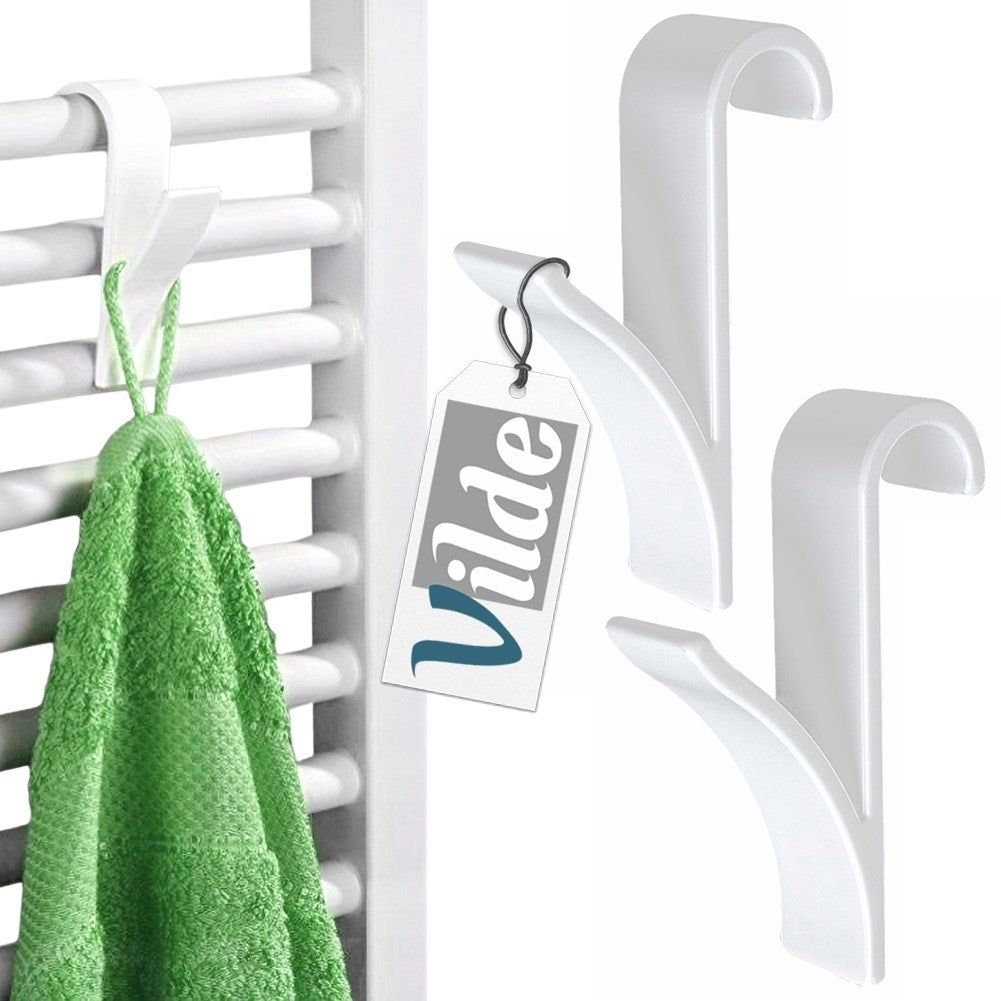 Two white hooks for bathroom and room radiators