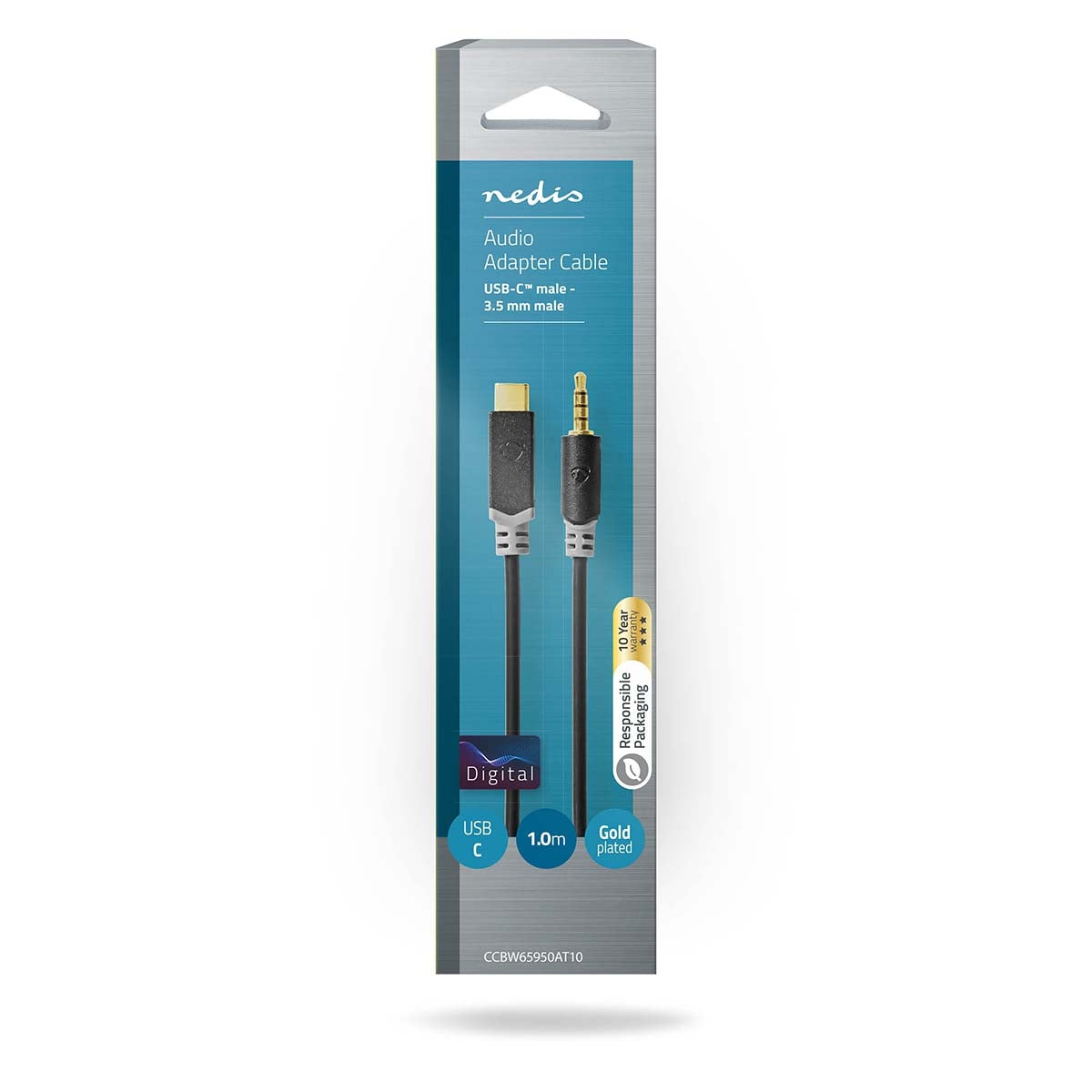 USB-C™ Adapter | USB 2.0 | USB-C™ Male | 3.5 mm Male | 1.00 m | Round | Gold Plated | PVC | Black | Box
