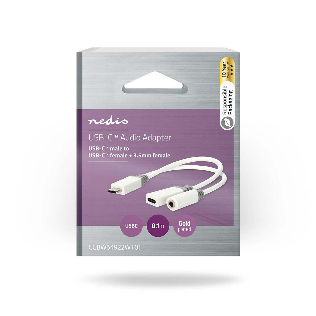 USB-C™ Adapter | USB 2.0 | USB-C™ Male | USB-C™ Female / 3.5 mm Female | 0.10 m | Round | Gold Plated | PVC | White | Box