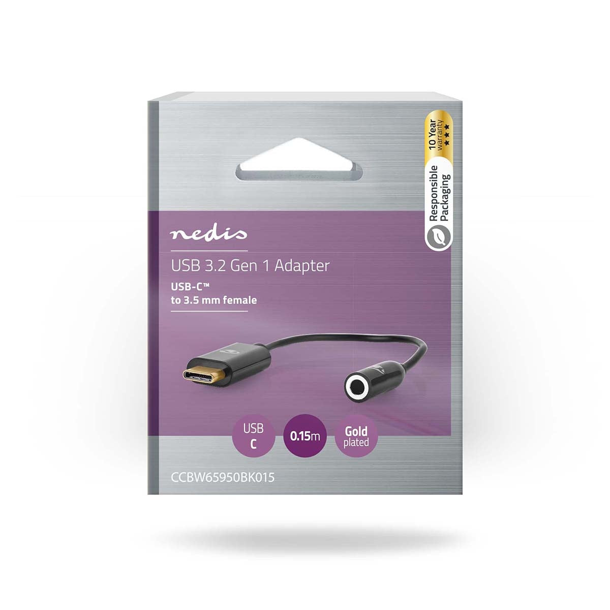 USB-C™ Adapter | USB 3.2 Gen 1 | USB-C™ Male | 3.5 mm Female | 0.15 m | Round | Nickel plated | PVC | Black | Box