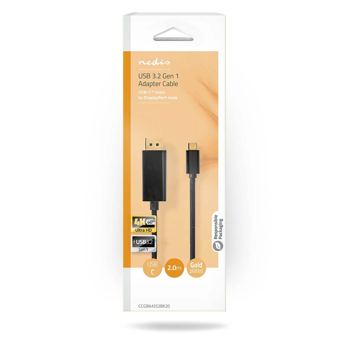 USB-C™ Adapter | USB 3.2 Gen 1 | USB-C™ Male | DisplayPort Male | 4K@60Hz | 2.00 m | Round | Gold Plated | PVC | Black | Box