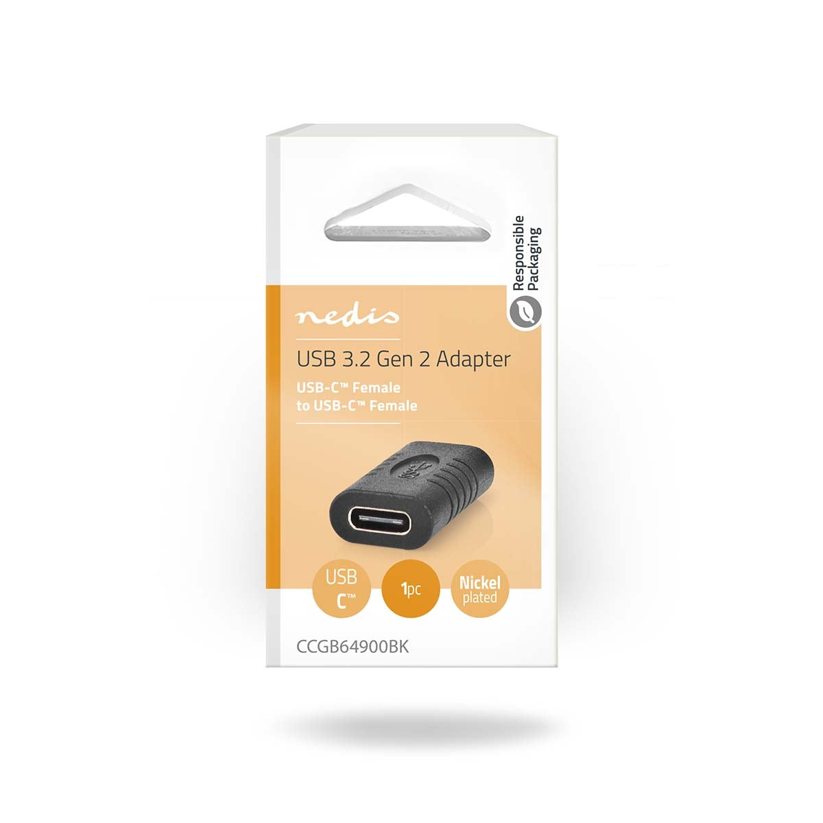 USB-C™ Adapter | USB 3.2 Gen 2 | USB-C™ Female | USB-C™ Female | 4K@60Hz | 10 Gbps | Round | Nickel Plated | Black | Box