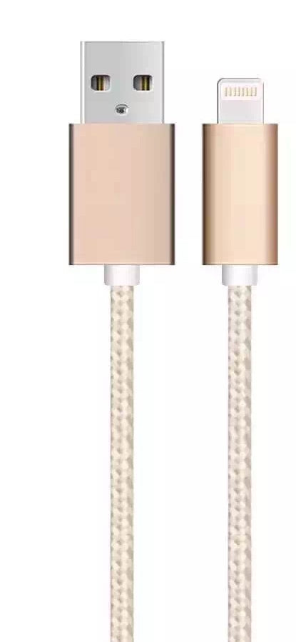 USB cable with Lightning 2.4A, for iPhone & iPad, 1m - Gold/Nylon