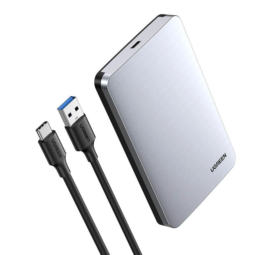 Ugreen 2.5" SATA Hard Drive Enclosure with USB-C to USB-A Cable - Silver