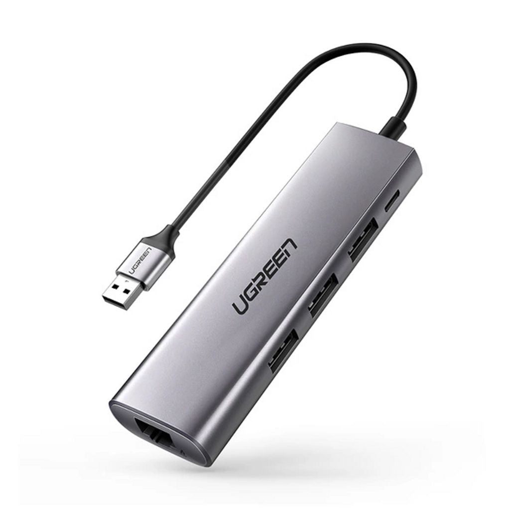 Ugreen 5-in-1 Hub USB-A to RJ45 / 3x USB-A / Micro USB Adapter - Gray