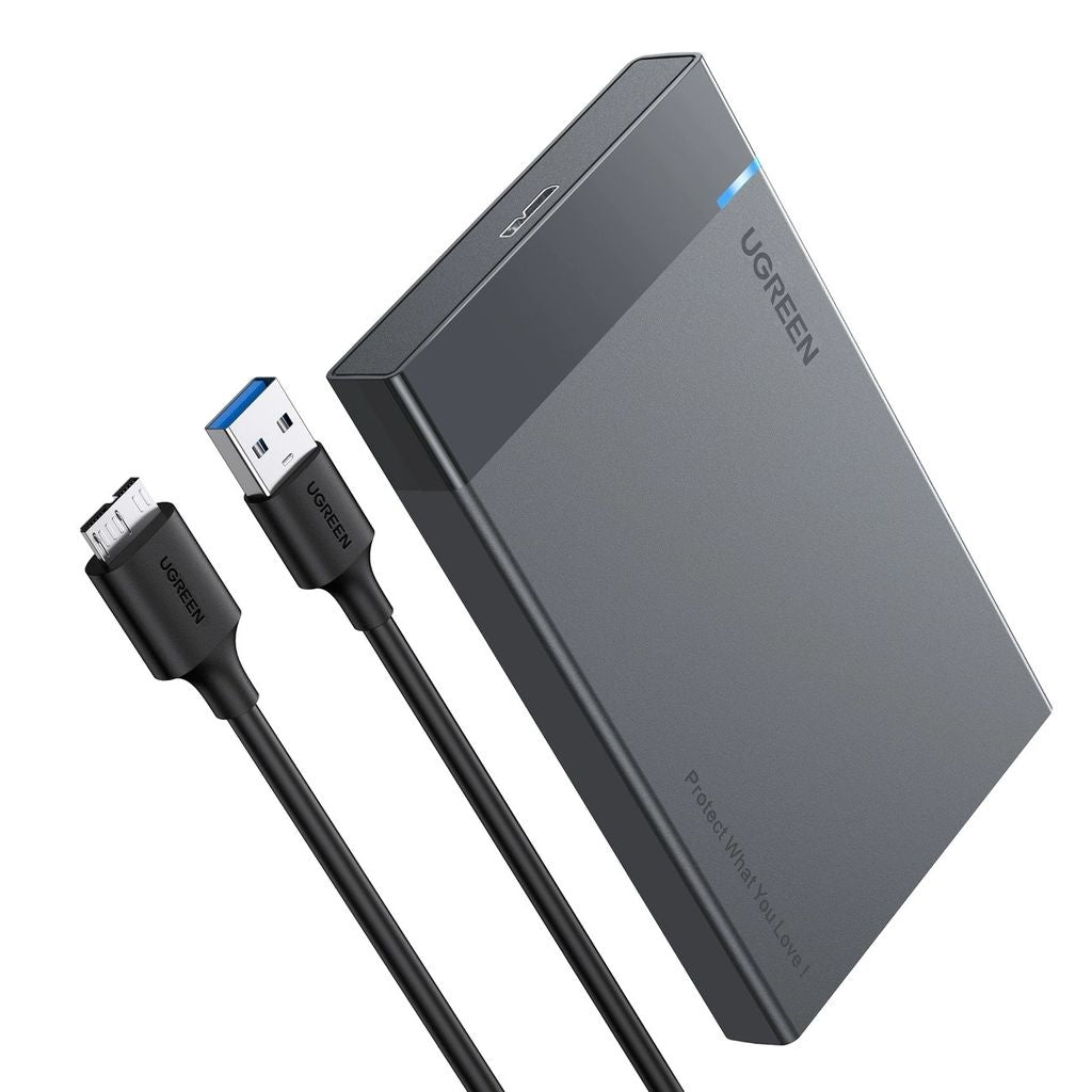 Ugreen HDD SSD 2.5 Inch SATA Drive Enclosure with USB-A to Micro USB Cable 5Gbps 0.5m - Black