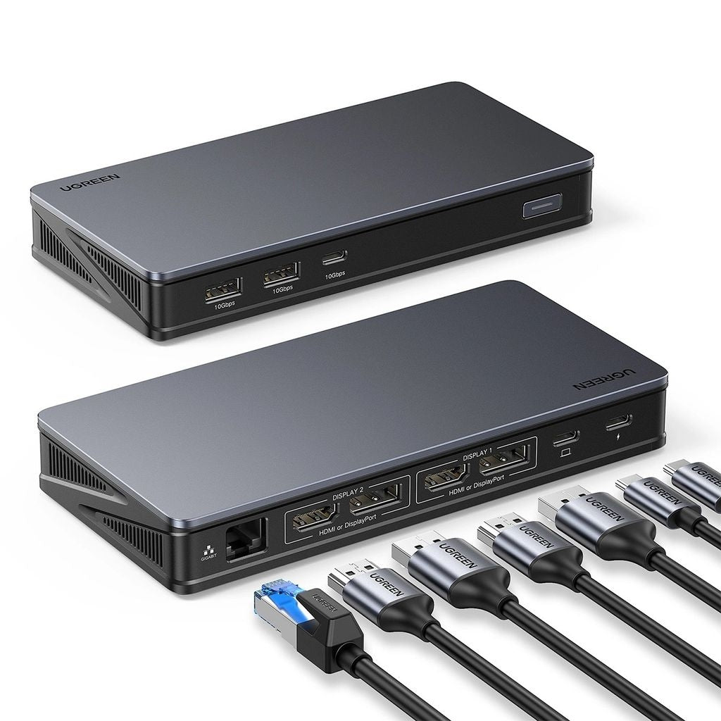 Ugreen Hub USB-C to 2x HDMI/2x DisplayPort/2x USB-A/3x USB-C/RJ45 - Gray
