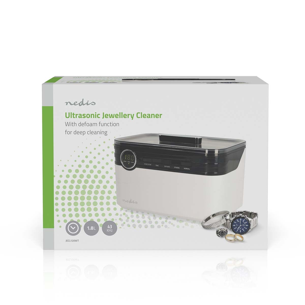 Ultrasonic Jewellery Cleaner | Mains Powered | 220 - 240 V AC 50/60 Hz | Euro / Type-C (CEE 7/16) | White | Plastic