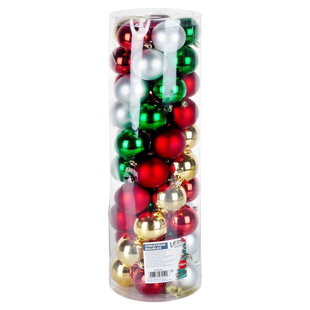 Unbreakable Christmas baubles silver red gold green 6 cm 50 pcs.