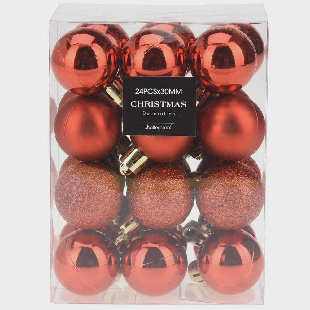 Unbreakable Red Christmas Baubles, 3 cm, Set of 24