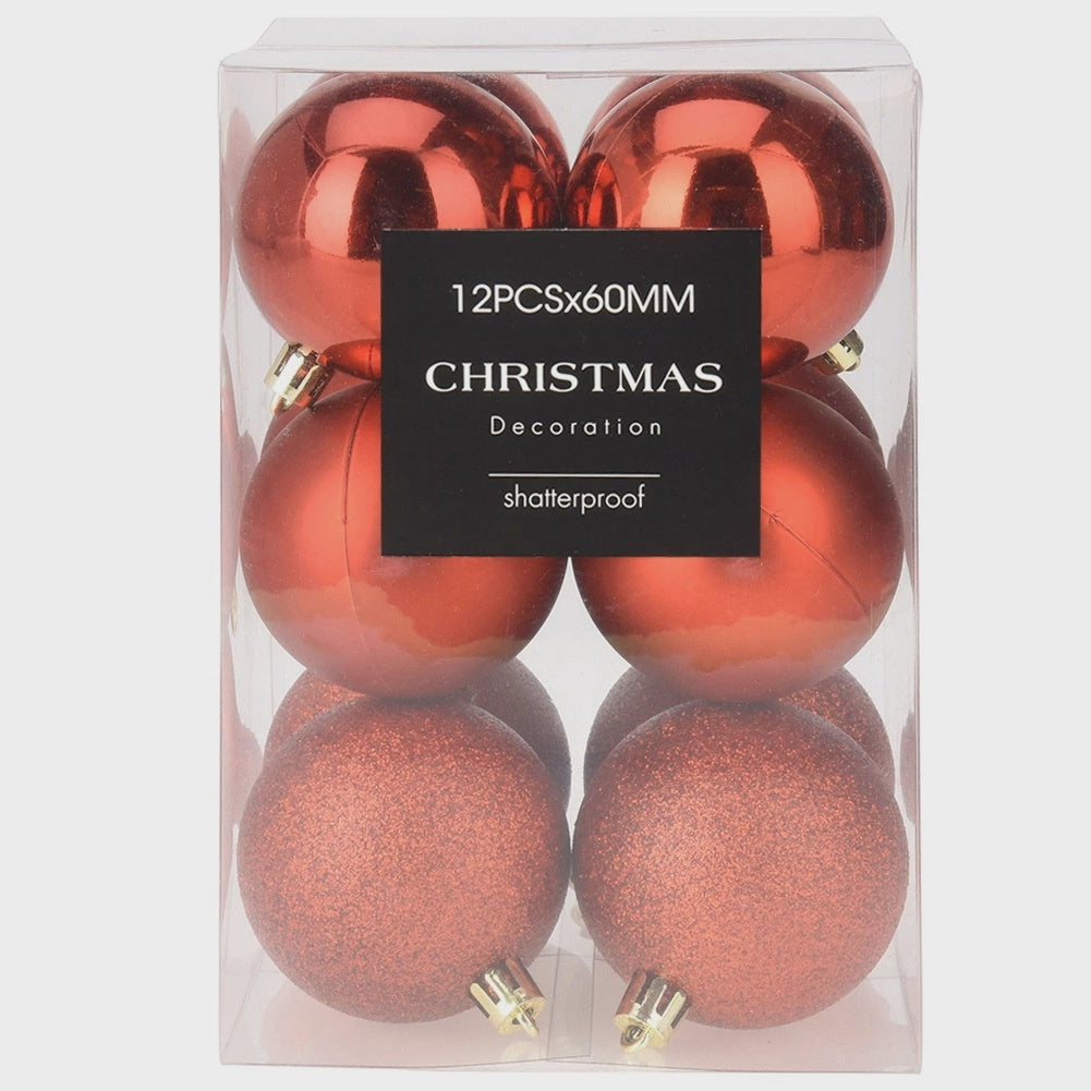 Unbreakable Red Christmas Baubles, 6 cm, Set of 12