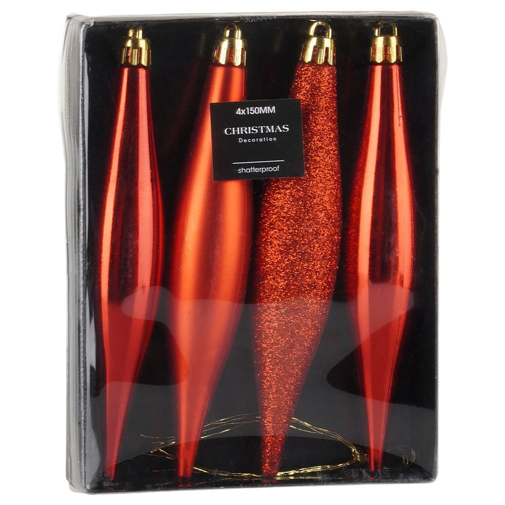 Unbreakable Red Christmas Icicle Ornaments, 15 cm, 4 Pack