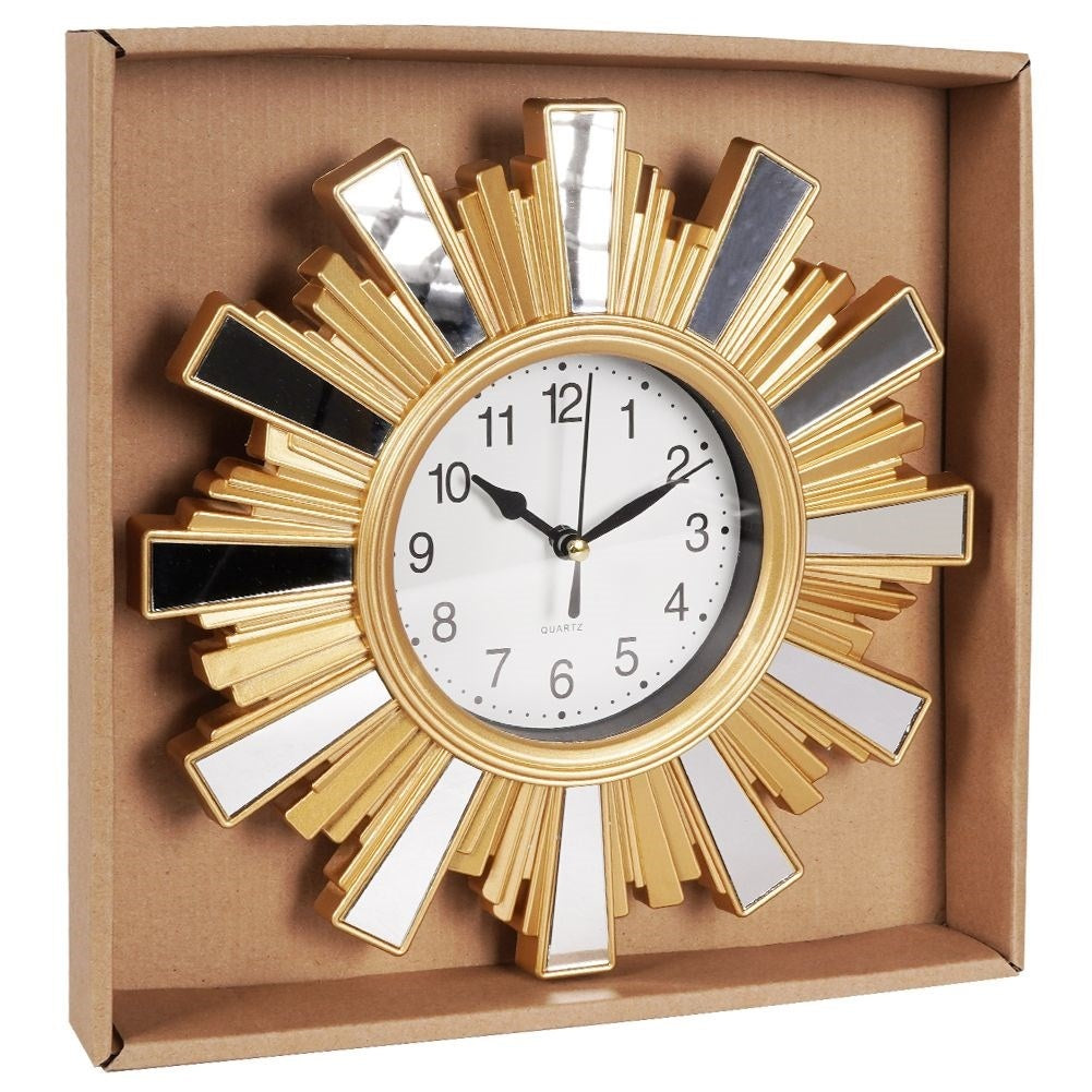 Unique Wall Clock with Mirror and Gold Elements, 24.5 cm