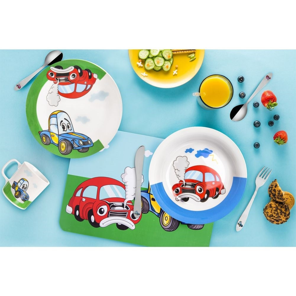 Unique breakfast set for children with a car motif, dishwasher safe