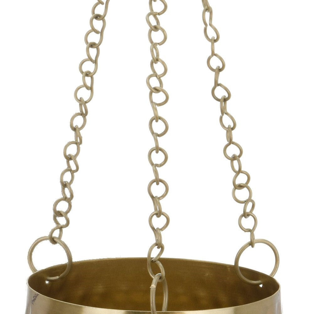 Unique hanging flower pot in gold tone, perfect for plants