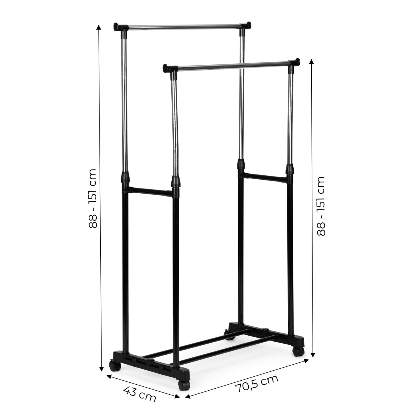 Universal Double Freestanding Clothes Rack with Adjustable Height, Wheels, 2 Rails ModernHome