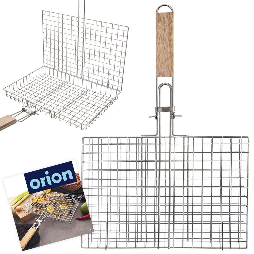 Universal barbecue basket in chromed metal with wooden handle