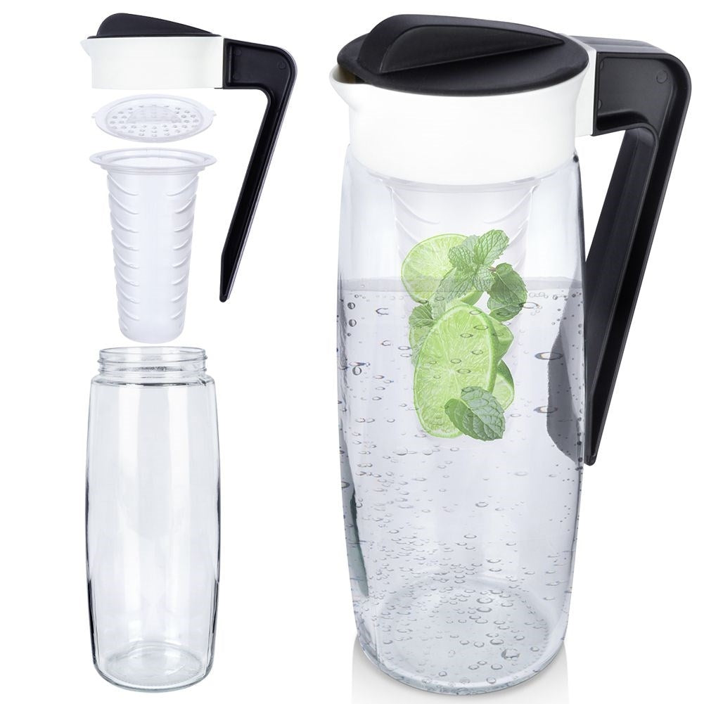 Universal glass jug with lid and fruit insert for drinks