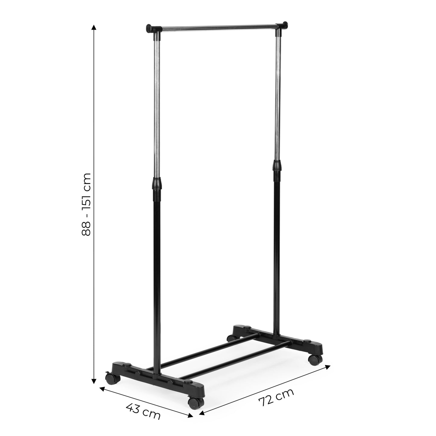 Universal, height-adjustable clothes hanger with wheels