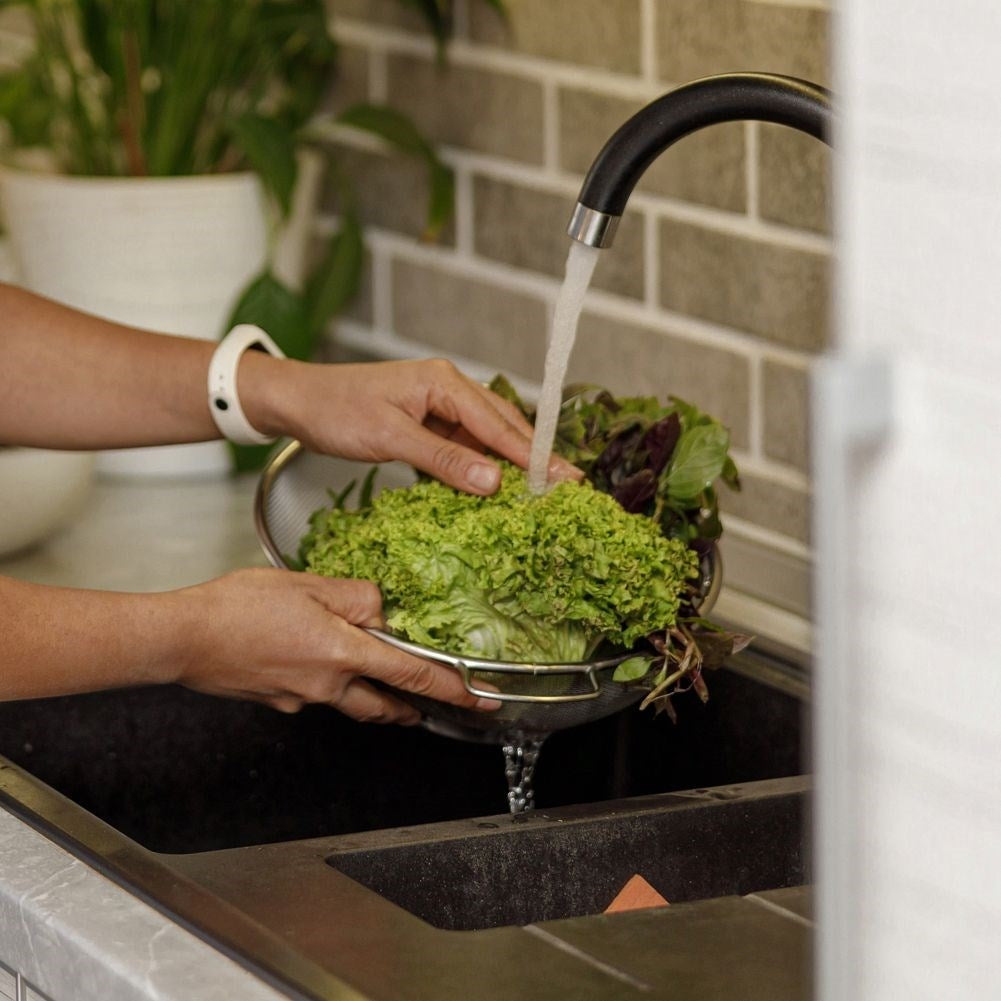 Universal kitchen strainer in stainless steel with two handles