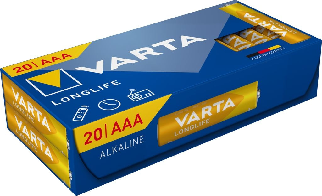 VARTA Longlife Alkaline AAA batteries LR3, 20-pack