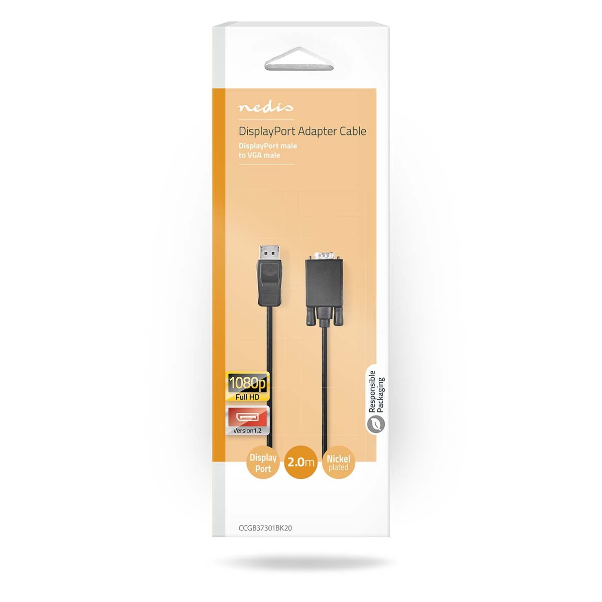 VGA cable | DisplayPort Male | VGA Male | Nickel Plated | Maximum resolution: 1080p | 2.00 m | Round | PVC | Black | Box