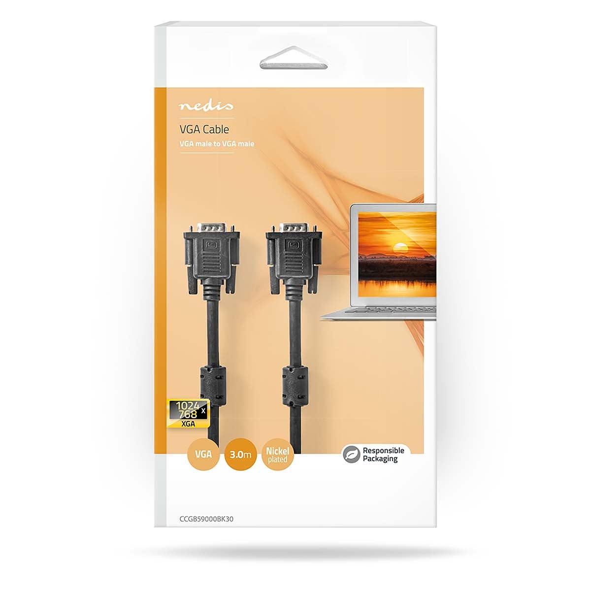 VGA cable | VGA Male | VGA Male | Nickel Plated | Maximum resolution: 1024x768 | 3.00 m | Round | ABS | Black | Box