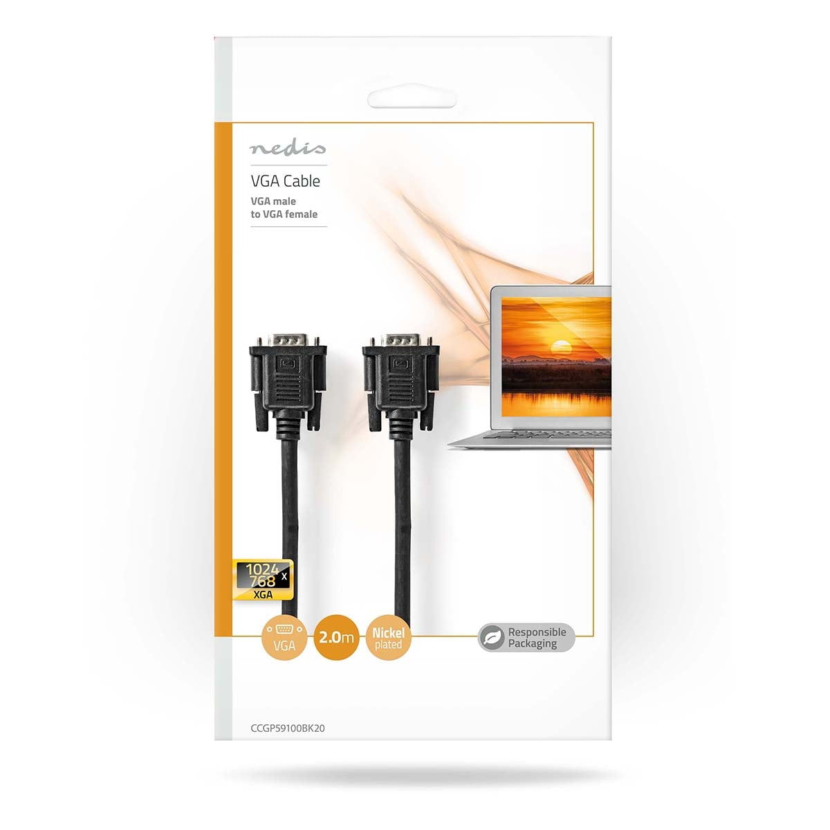 VGA cable | VGA Male | VGA female 15p | Nickel Plated | Maximum resolution: 1280x800 | 2.00 m | Round | ABS | Black | Plastic bag