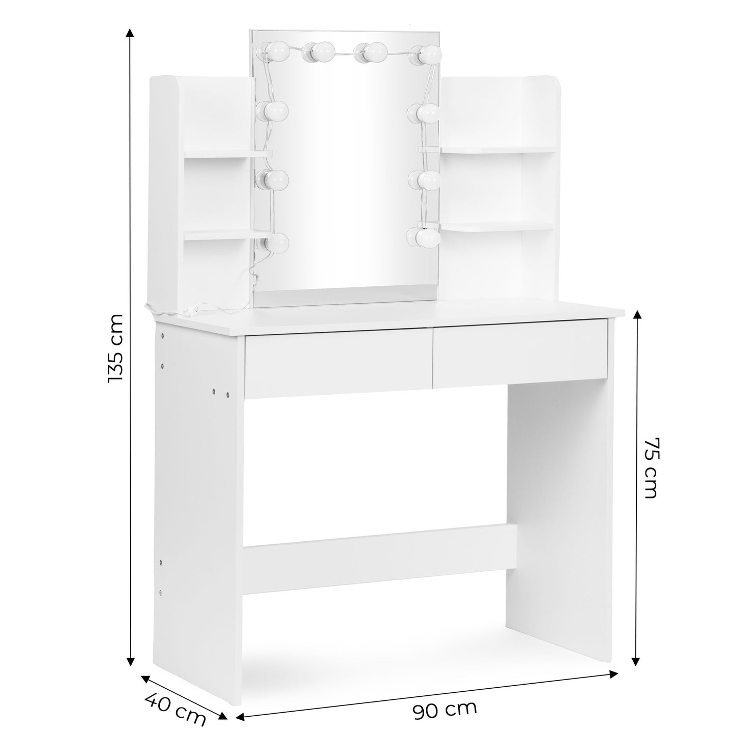 Vanity Table with LED Mirror, Drawers, Shelves, 3 Light Modes