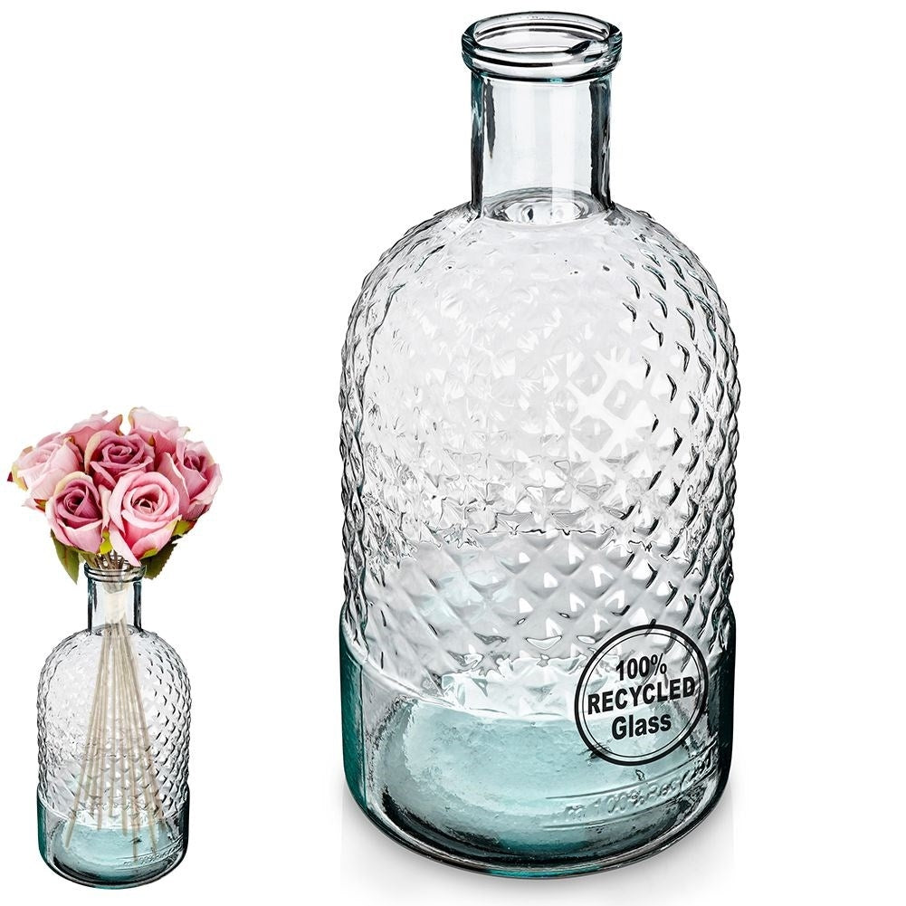 Vase in recycled blue glass, ideal for all flowers