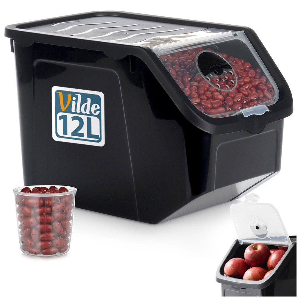 Vegetable Storage Container, Black, 12L, Ventilated Lid